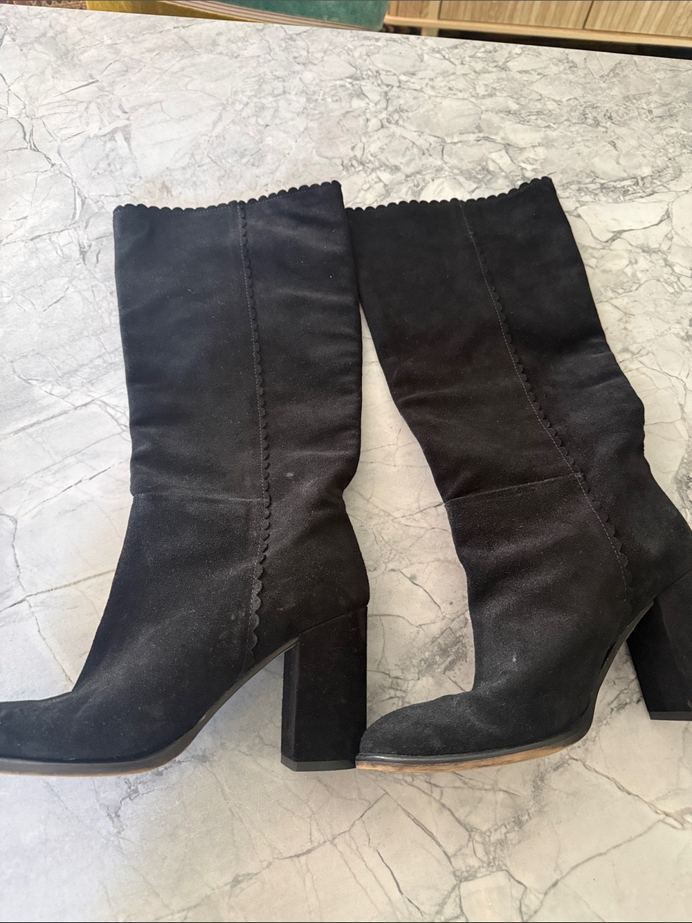Boden Black Suede Block Heel Boots